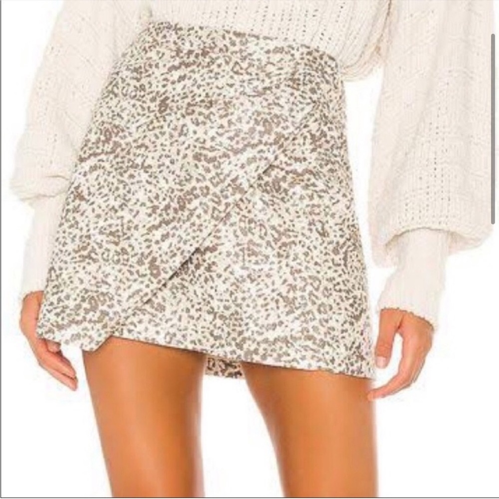 Free People Fake Out Leopard Print Faux Leather Wrap Skirt in Cream light combo